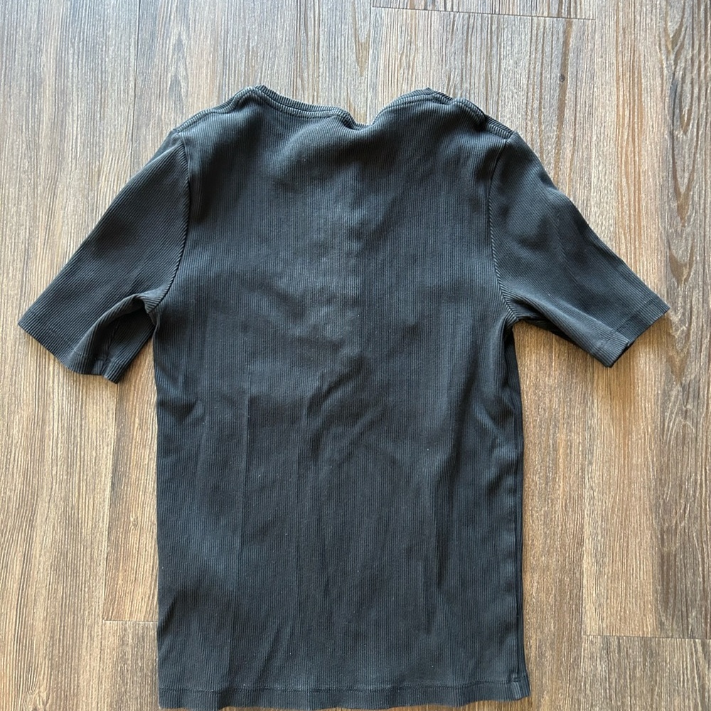 ANINE BING WOMENS BLACK SHKRT SLEEVE ALESSIA TOP TEE BLOUSE SIZE LARGE GOLD - Picture 3 of 5